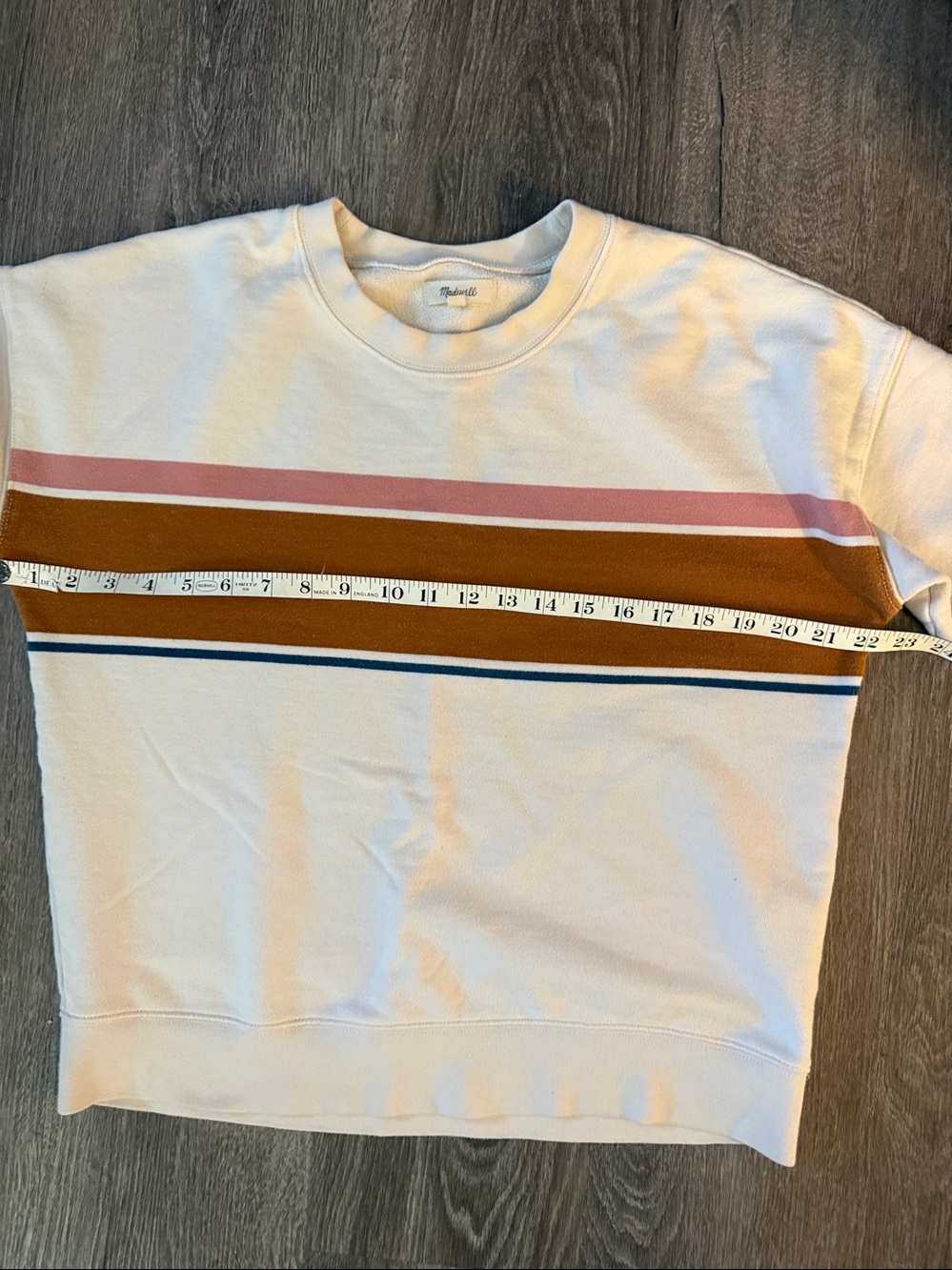 Madewell SZ M Cream Crewneck Sweater w/Rust, Pink & Navy Stripes. Good condition - Picture 8 of 9